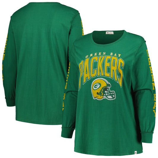 Women's '47 Green Green Bay Packers Plus Size Honey Cat SOA Long Sleeve T-Shirt