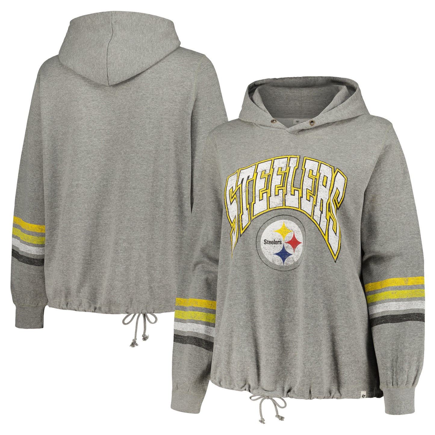 Women's '47 Heather Gray Pittsburgh Steelers Plus Size Upland Bennett Pullover Hoodie