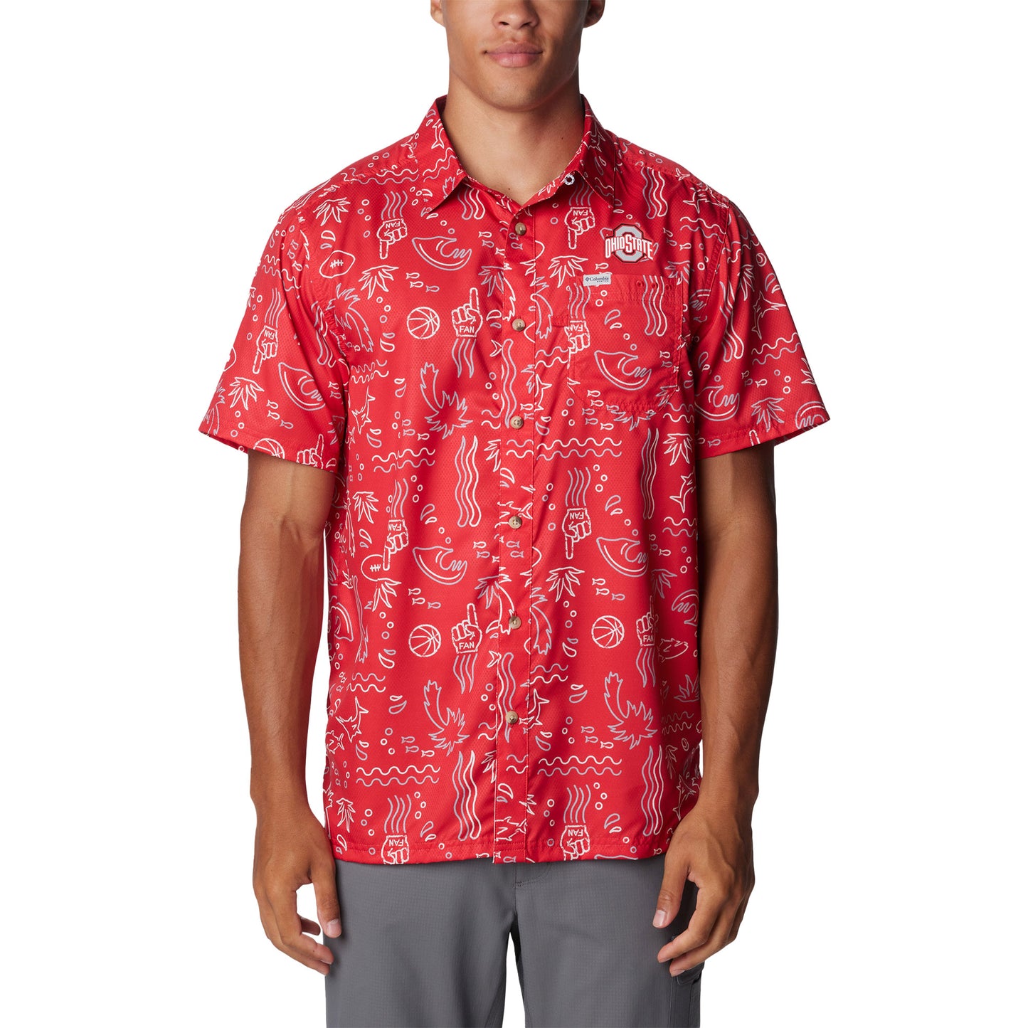 Men's Columbia Scarlet Ohio State Buckeyes Super Slack Tide Omni-Wick Button-Up Shirt