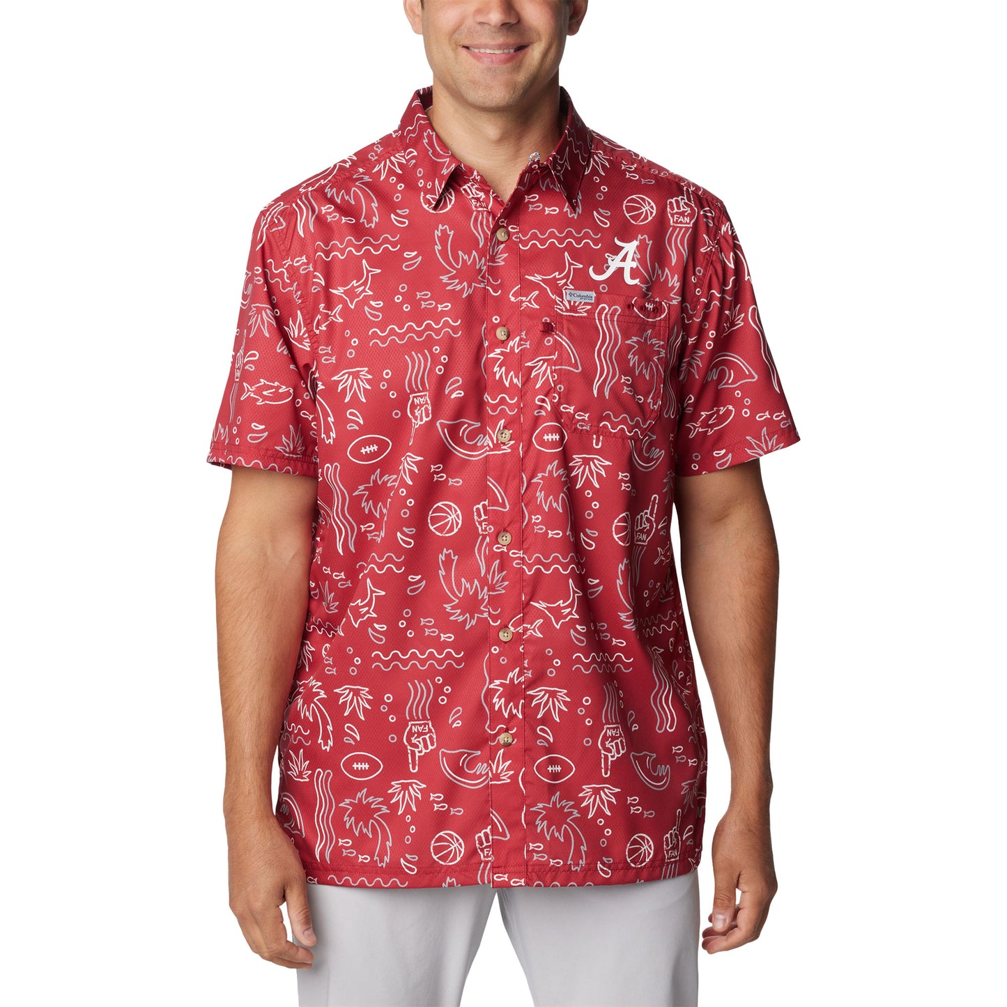 Men's Columbia Crimson Alabama Crimson Tide Super Slack Tide Omni-Wick Button-Up Shirt