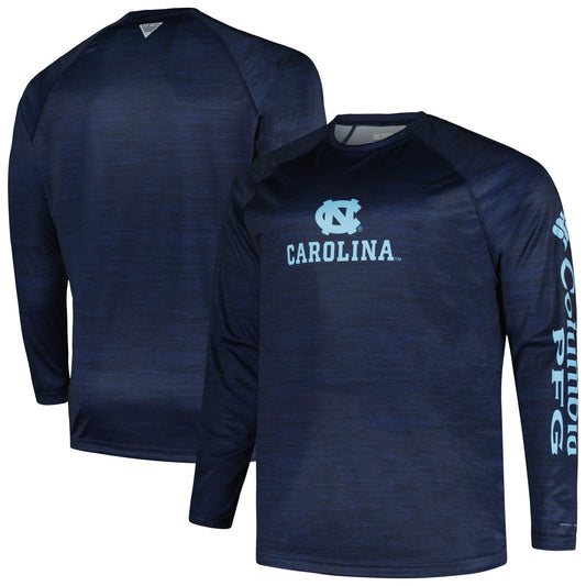 Men's Columbia Navy North Carolina Tar Heels Big & Tall Terminal Tackle Raglan Omni-Shade Long Sleeve T-Shirt