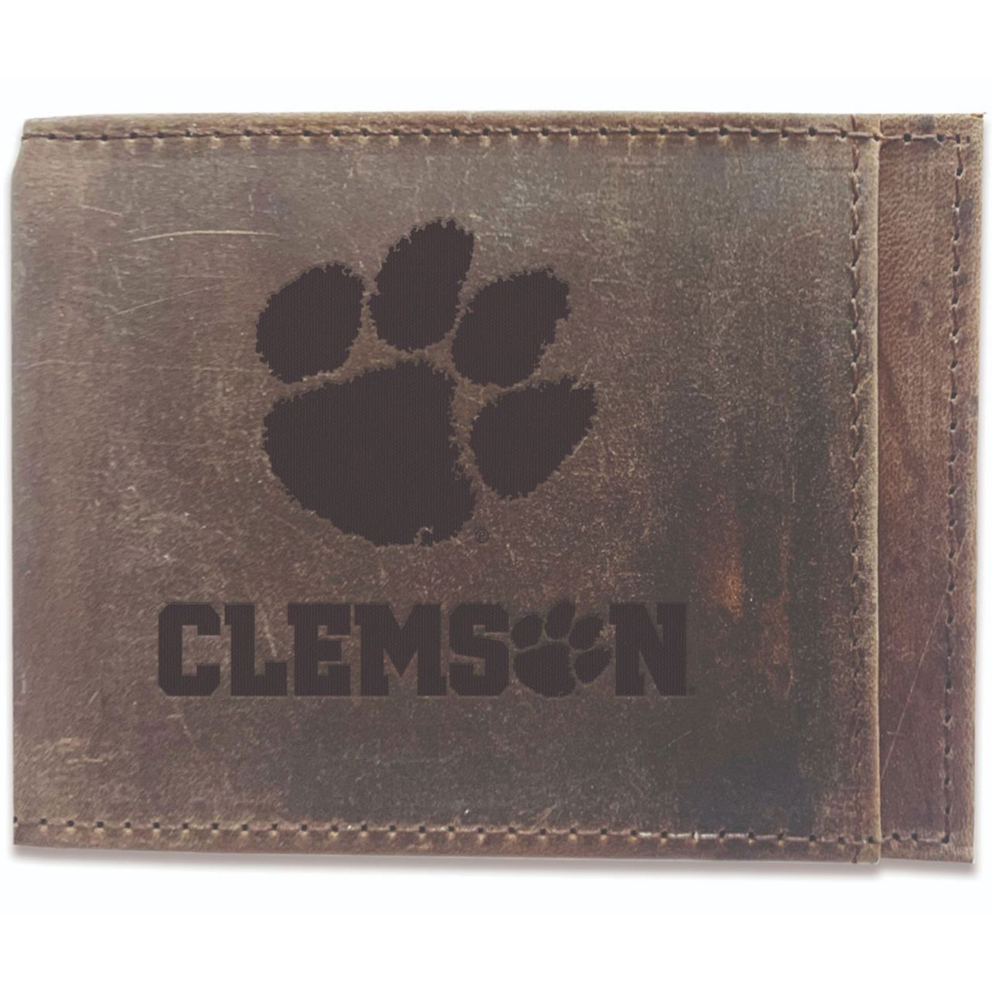 Brown Clemson Tigers Bifold Leather Wallet