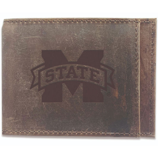 Brown Mississippi State Bulldogs Bifold Leather Wallet