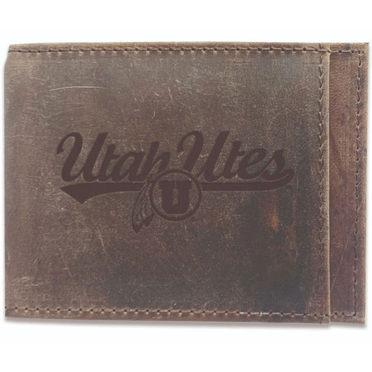 Brown Utah Utes Bifold Leather Wallet