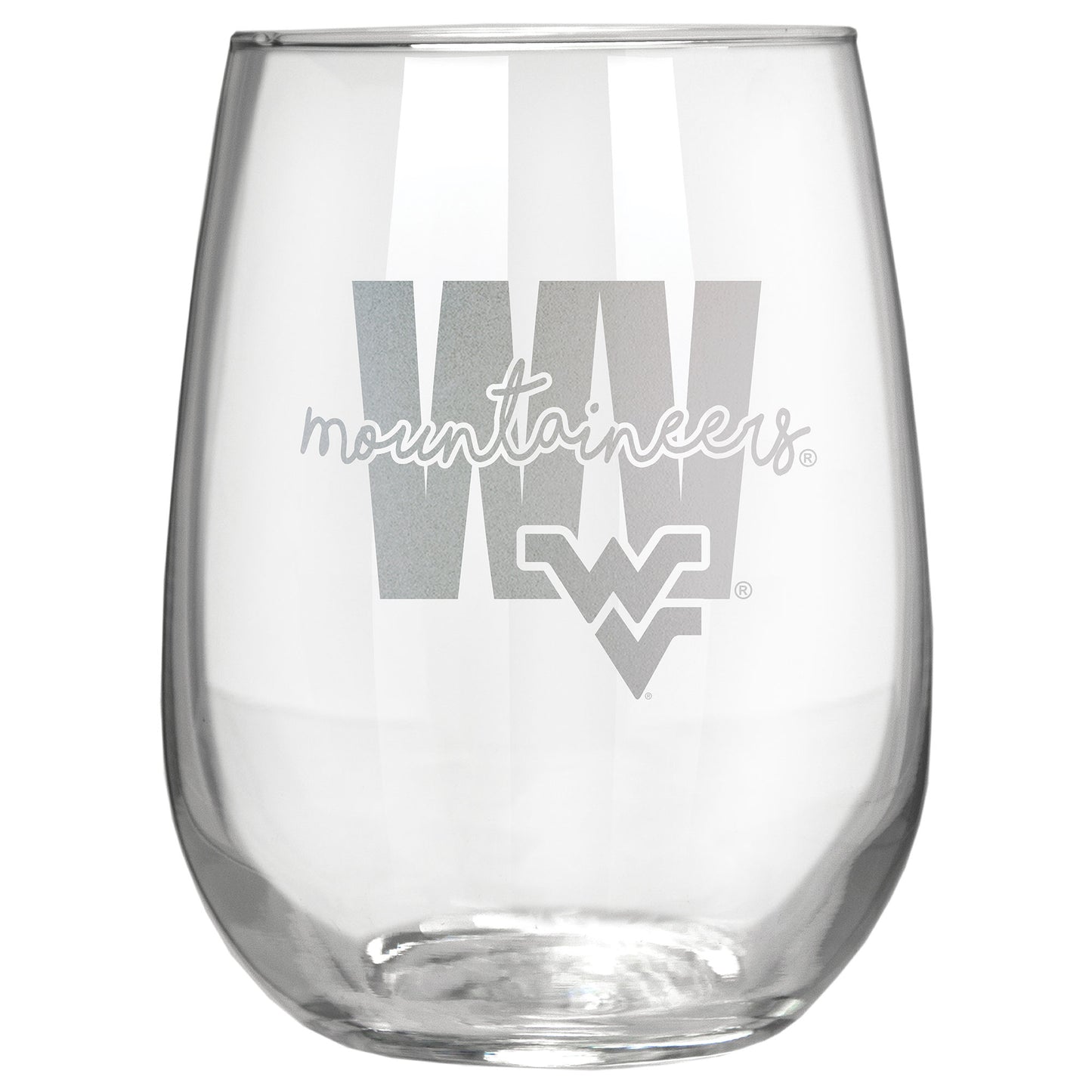 West Virginia Mountaineers Etched 17oz. City Stemless Wine Glass