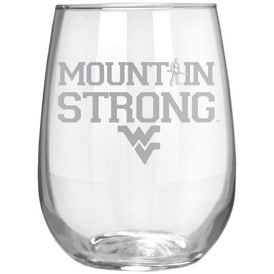 West Virginia Mountaineers Etched 17oz. Rally Cry Stemless Wine Glass