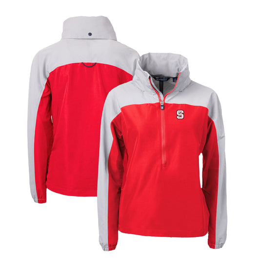 Women's Cutter & Buck  Red NC State Wolfpack Charter Eco Recycled Half-Zip Anorak Jacket