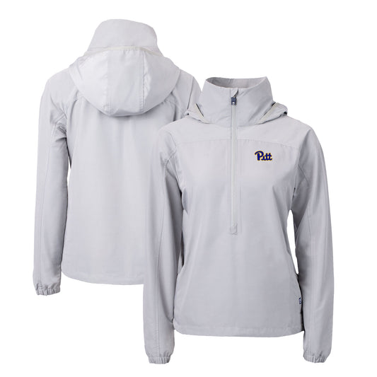 Women's Cutter & Buck  Gray Pitt Panthers Charter Eco Recycled Half-Zip Anorak Jacket