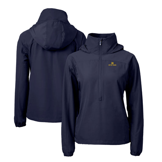 Women's Cutter & Buck  Navy Notre Dame Fighting Irish Charter Eco Recycled Half-Zip Anorak Jacket