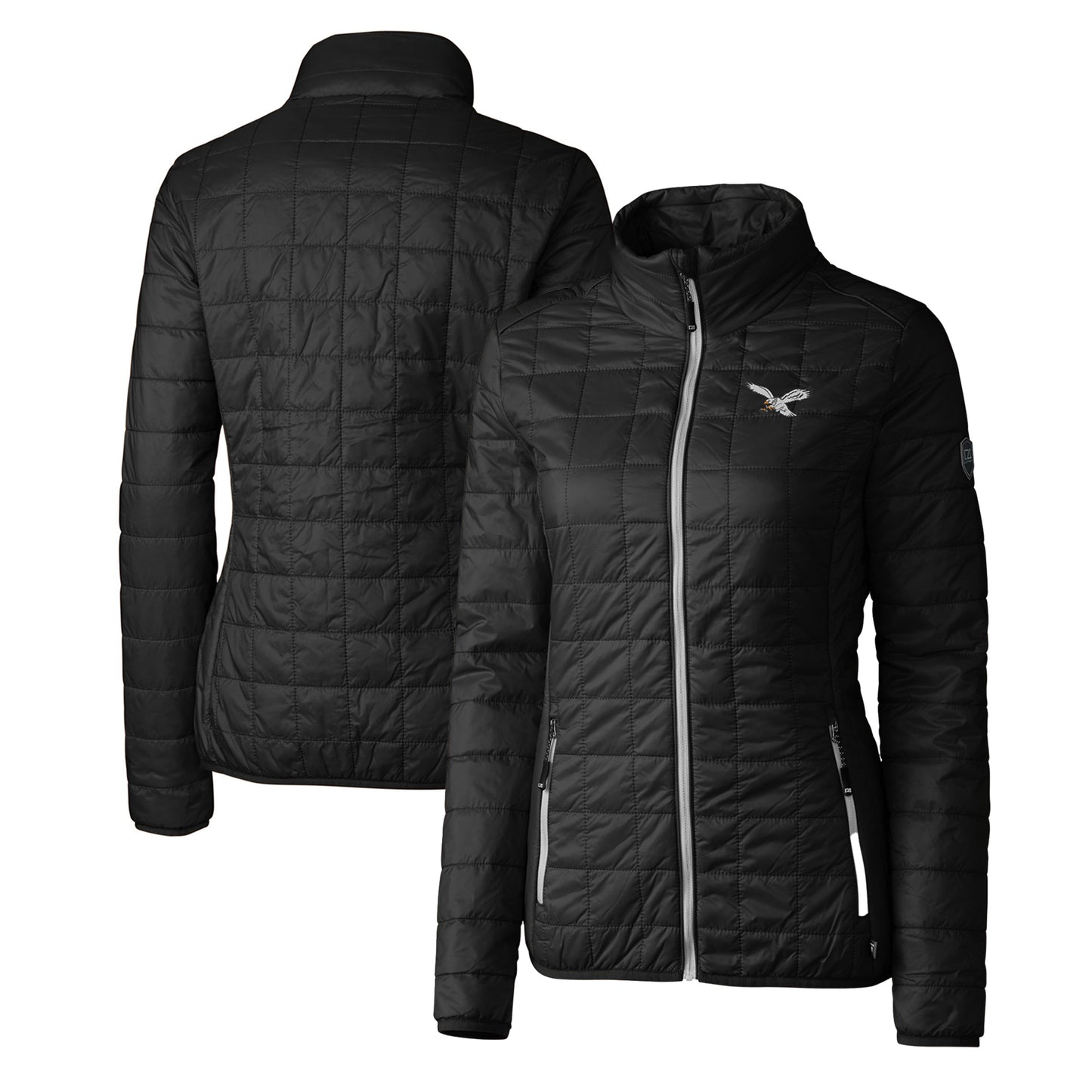 Women's Cutter & Buck  Black Philadelphia Eagles Gridiron Classics Logo Rainier PrimaLoft Eco Insulated Full-Zip Puffer Jacket