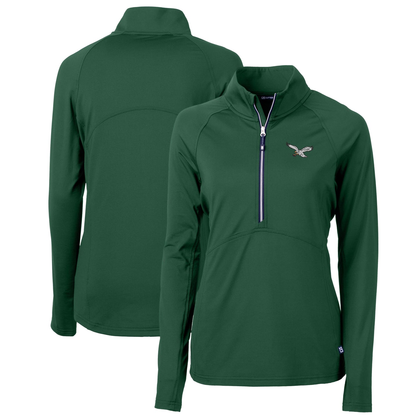 Women's Cutter & Buck Green Philadelphia Eagles Gridiron Classics Logo Adapt Eco Knit Stretch Recycled Half-Zip Pullover Top