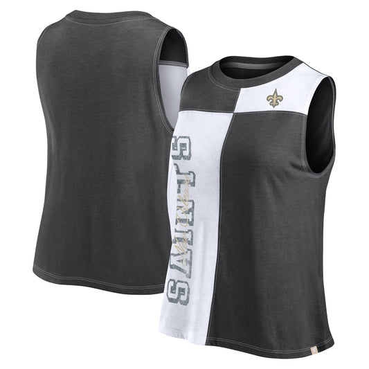 Women's Fanatics Black/White New Orleans Saints Script Color Block Tank Top