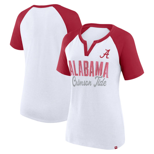 Women's Fanatics White/Crimson Alabama Crimson Tide Best Squad Stacked Raglan Notch Neck T-Shirt