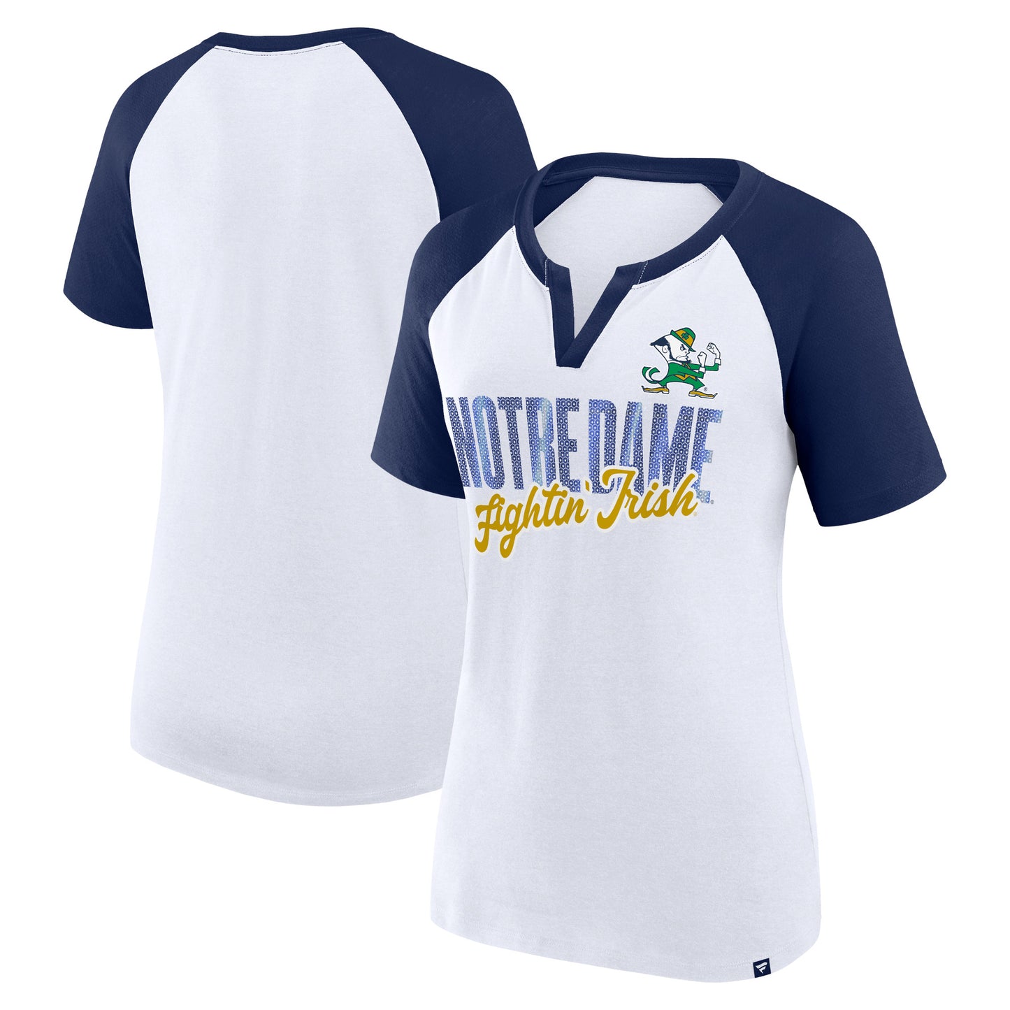 Women's Fanatics White/Navy Notre Dame Fighting Irish Best Squad Stacked Raglan Notch Neck T-Shirt