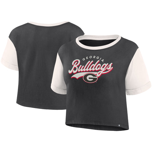 Women's Fanatics Black Georgia Bulldogs Color-Block Script Tail T-Shirt