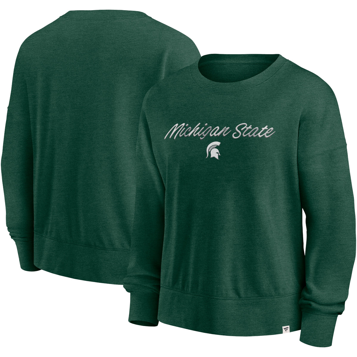Women's Fanatics Heather Green Michigan State Spartans Script Pullover Sweatshirt