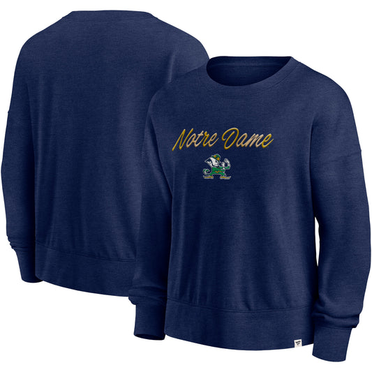 Women's Fanatics Heather Navy Notre Dame Fighting Irish Script Pullover Sweatshirt