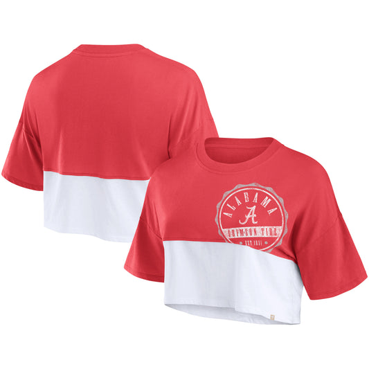 Women's Fanatics Crimson/White Alabama Crimson Tide Oversized Badge Colorblock Cropped T-Shirt