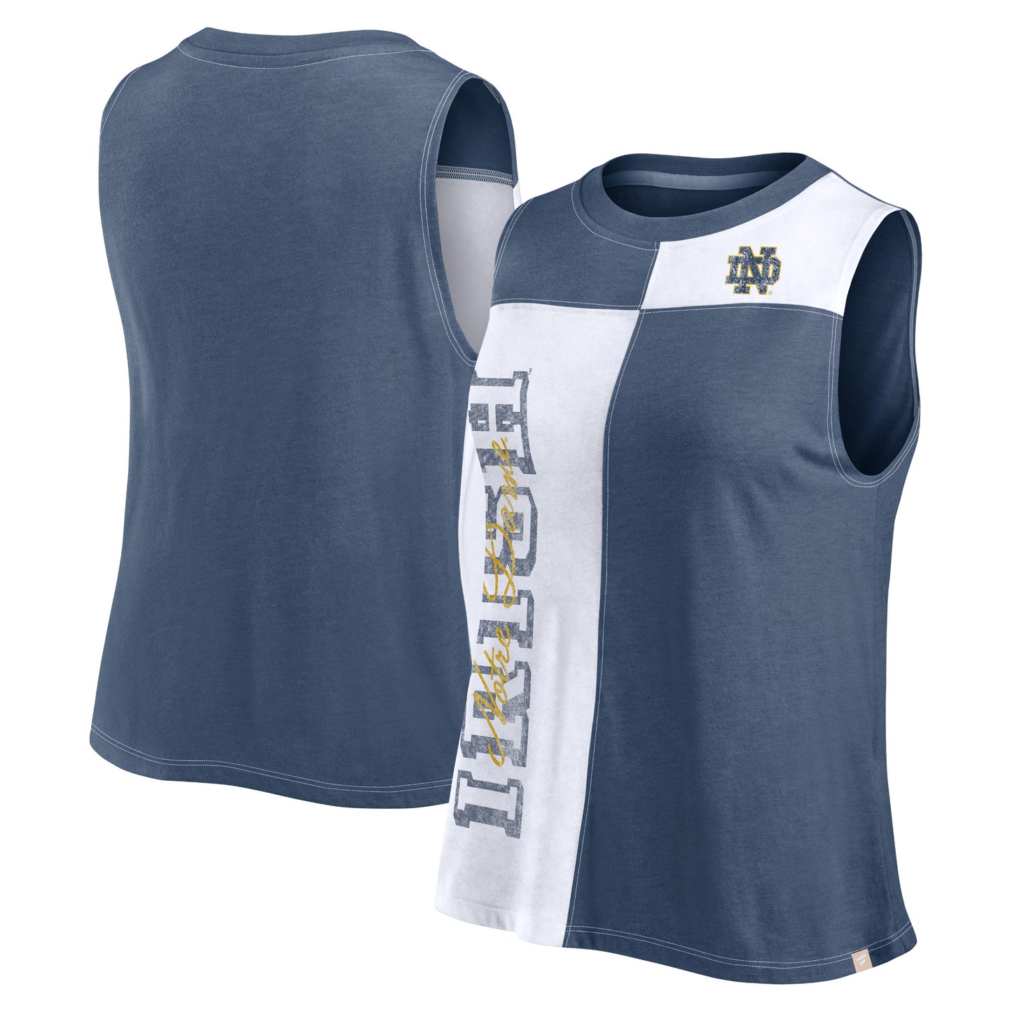 Women's Fanatics Navy/White Notre Dame Fighting Irish Colorblock High Neck Tank Top