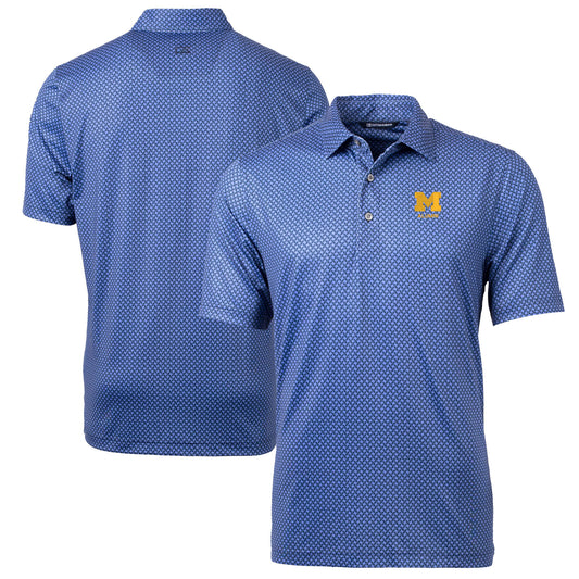 Men's Cutter & Buck  Navy Michigan Wolverines Alumni Logo Pike Banner Print Stretch Polo