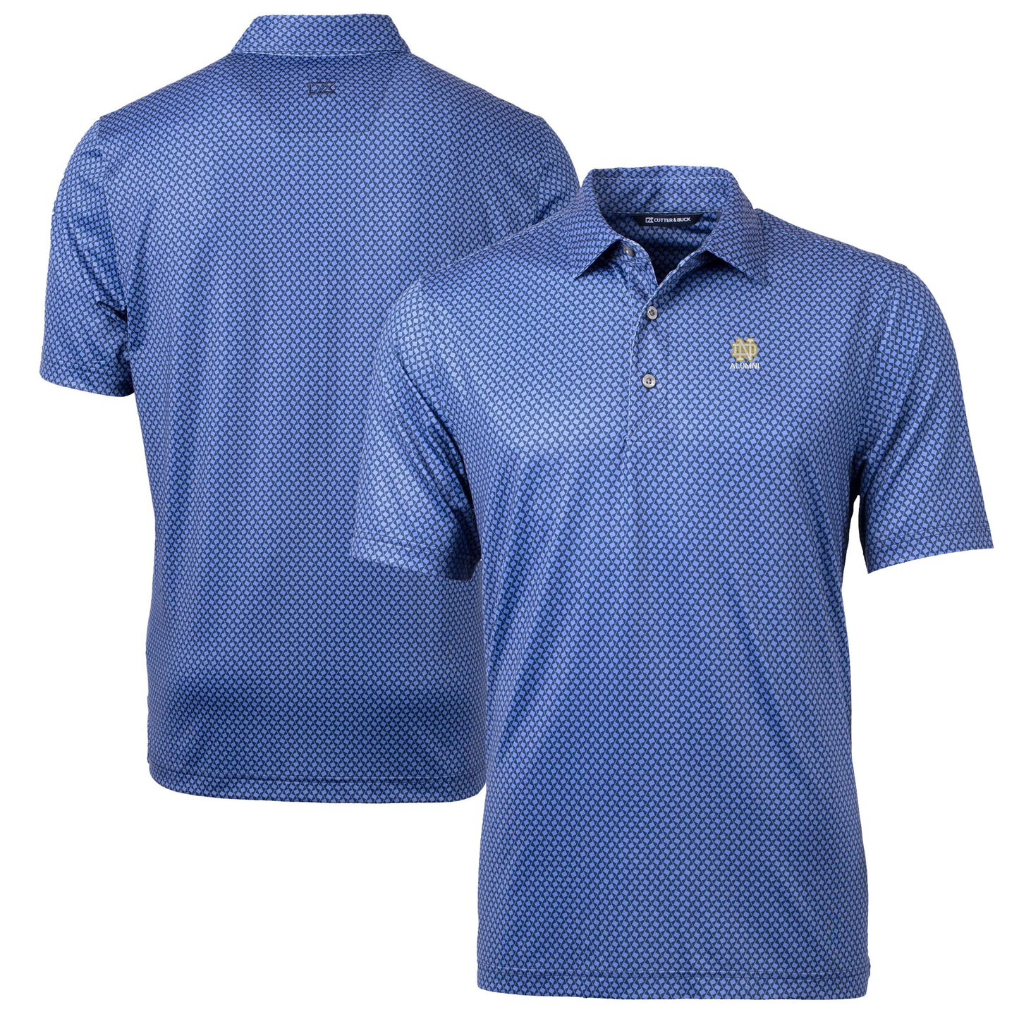 Men's Cutter & Buck  Navy Notre Dame Fighting Irish Alumni Logo Pike Banner Print Stretch Polo