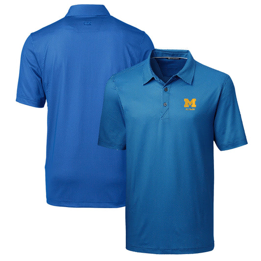 Men's Cutter & Buck  Navy Michigan Wolverines Alumni Logo Pike Mini Pennant Print Stretch Polo