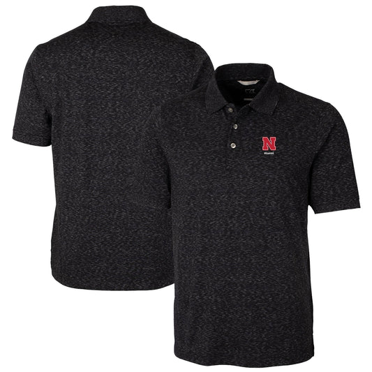 Men's Cutter & Buck  Black Nebraska Huskers Alumni Logo Advantage Space Dye Tri-Blend DryTec Polo