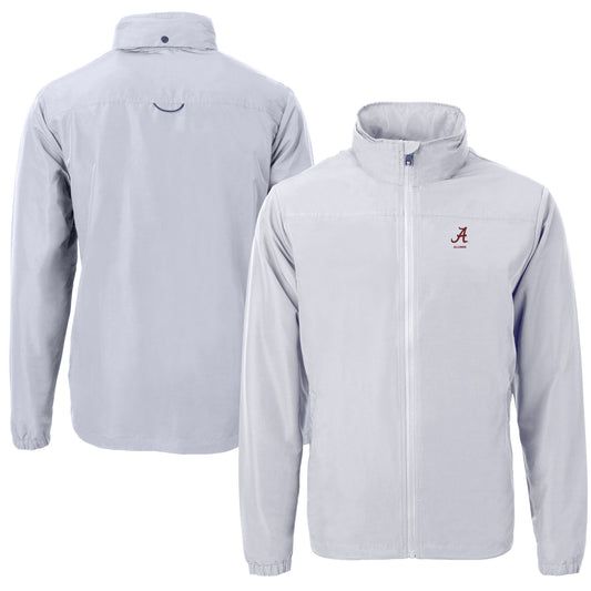 Men's Cutter & Buck  Gray Alabama Crimson Tide Alumni Logo Charter Eco Knit Recycled Full-Zip Jacket