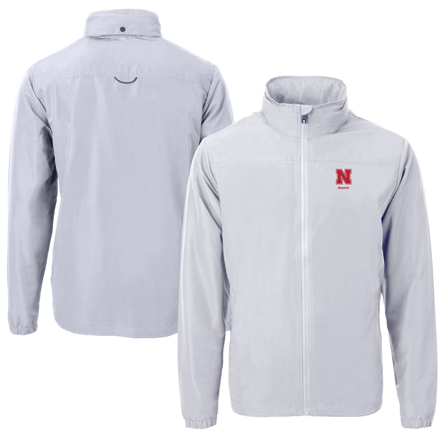 Men's Cutter & Buck  Gray Nebraska Huskers Alumni Logo Charter Eco Knit Recycled Full-Zip Jacket