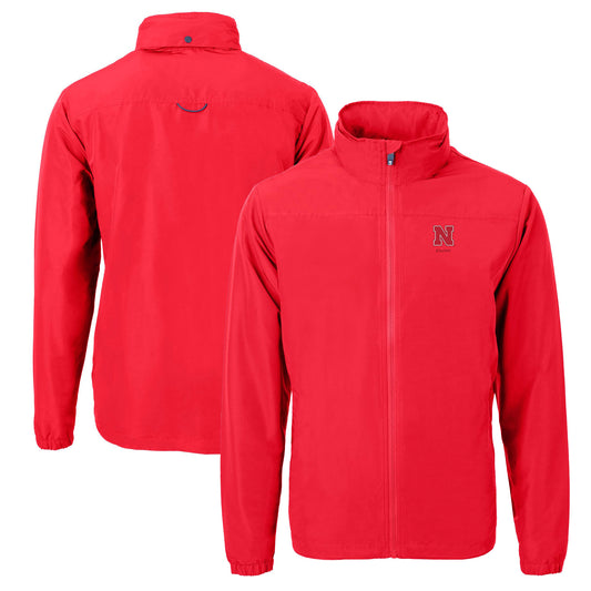 Men's Cutter & Buck  Scarlet Nebraska Huskers Alumni Logo Charter Eco Knit Recycled Full-Zip Jacket