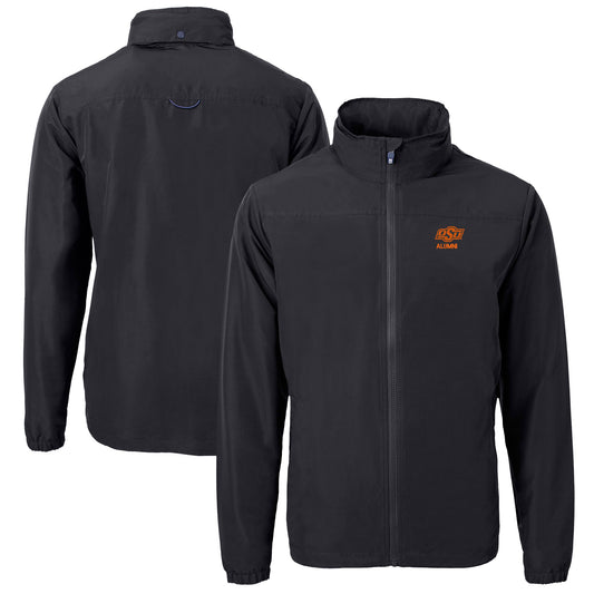 Men's Cutter & Buck  Black Oklahoma State Cowboys Alumni Logo Charter Eco Knit Recycled Full-Zip Jacket