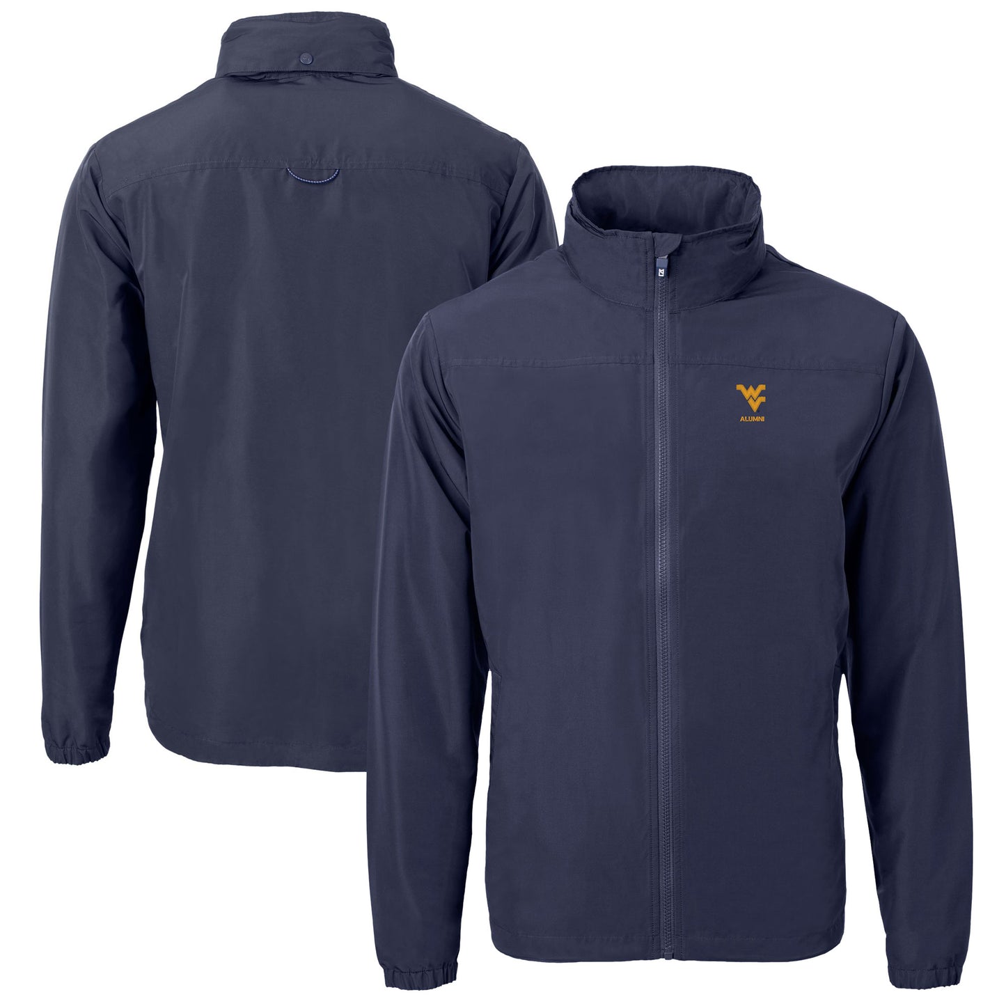 Men's Cutter & Buck  Navy West Virginia Mountaineers Alumni Logo Charter Eco Knit Recycled Full-Zip Jacket