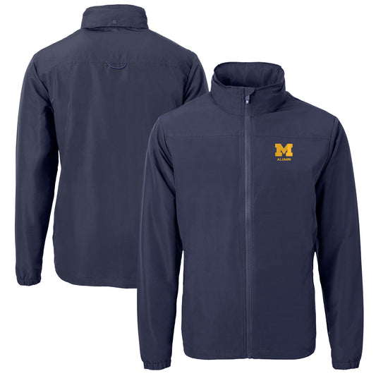Men's Cutter & Buck  Navy Michigan Wolverines Alumni Logo Charter Eco Knit Recycled Full-Zip Jacket