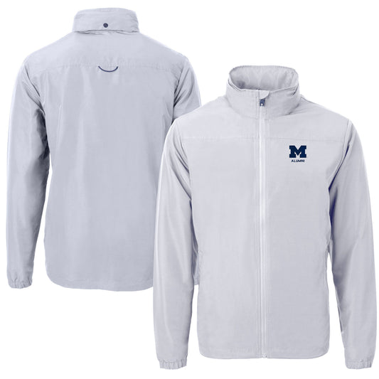 Men's Cutter & Buck  Gray Michigan Wolverines Alumni Logo Charter Eco Knit Recycled Full-Zip Jacket