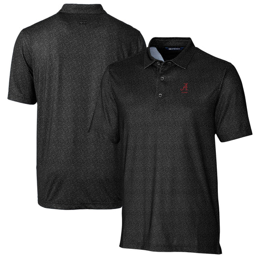 Men's Cutter & Buck  Black Alabama Crimson Tide Alumni Logo Pike Micro Floral Print Stretch Polo