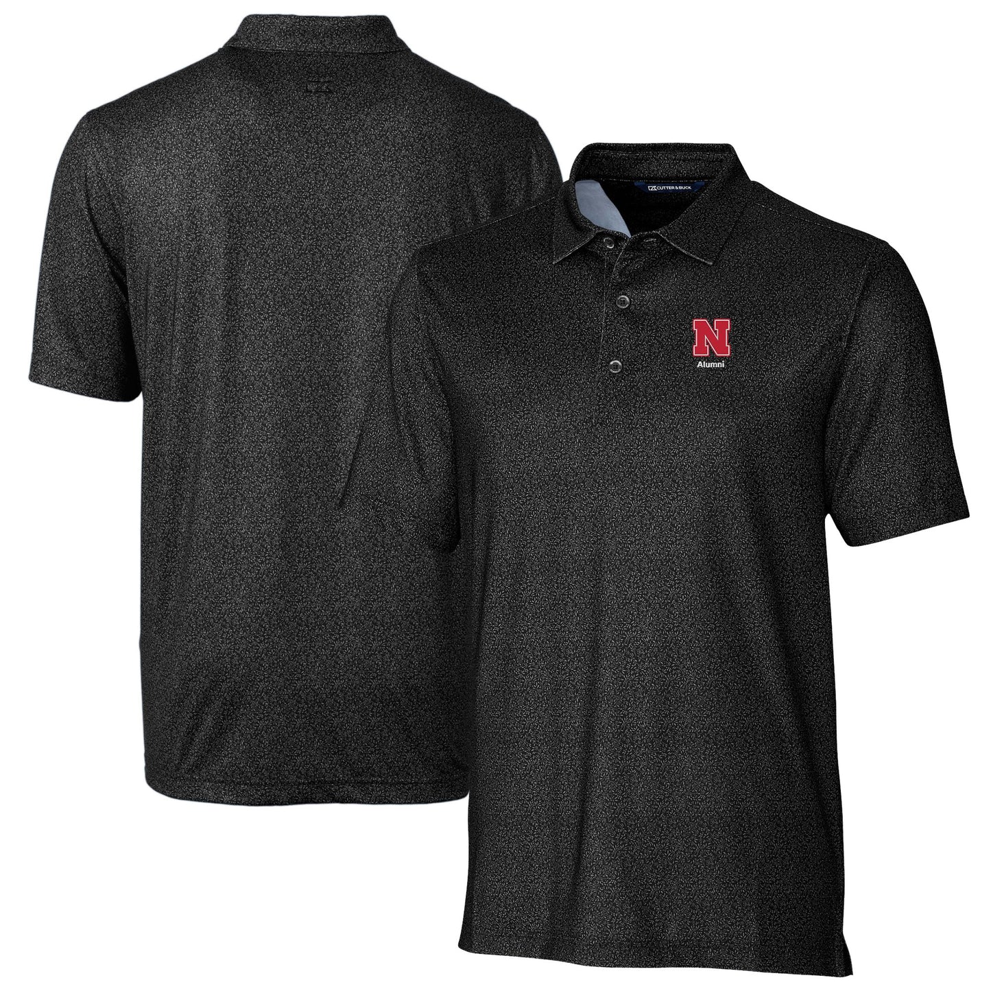 Men's Cutter & Buck  Black Nebraska Huskers Alumni Logo Pike Micro Floral Print Stretch Polo