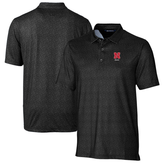 Men's Cutter & Buck  Black Nebraska Huskers Alumni Logo Pike Micro Floral Print Stretch Polo