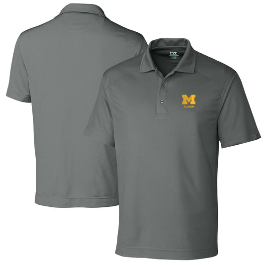 Men's Cutter & Buck  Gray Michigan Wolverines Alumni Logo DryTec Genre Textured Solid Polo