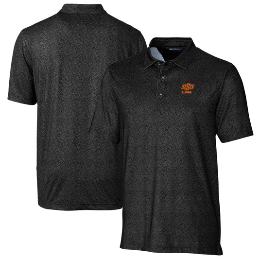 Men's Cutter & Buck  Black Oklahoma State Cowboys Alumni Logo Pike Micro Floral Print Stretch Polo