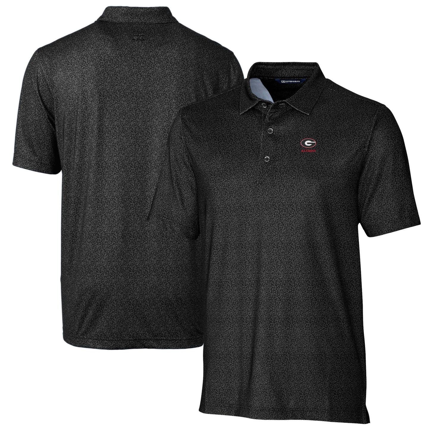 Men's Cutter & Buck  Black Georgia Bulldogs Alumni Logo Pike Micro Floral Print Stretch Polo