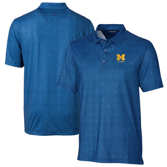 Men's Cutter & Buck  Navy Michigan Wolverines Alumni Logo Pike Micro Floral Print Stretch Polo