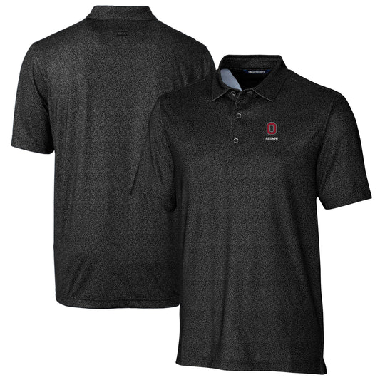 Men's Cutter & Buck  Black Ohio State Buckeyes Alumni Logo Pike Micro Floral Print Stretch Polo