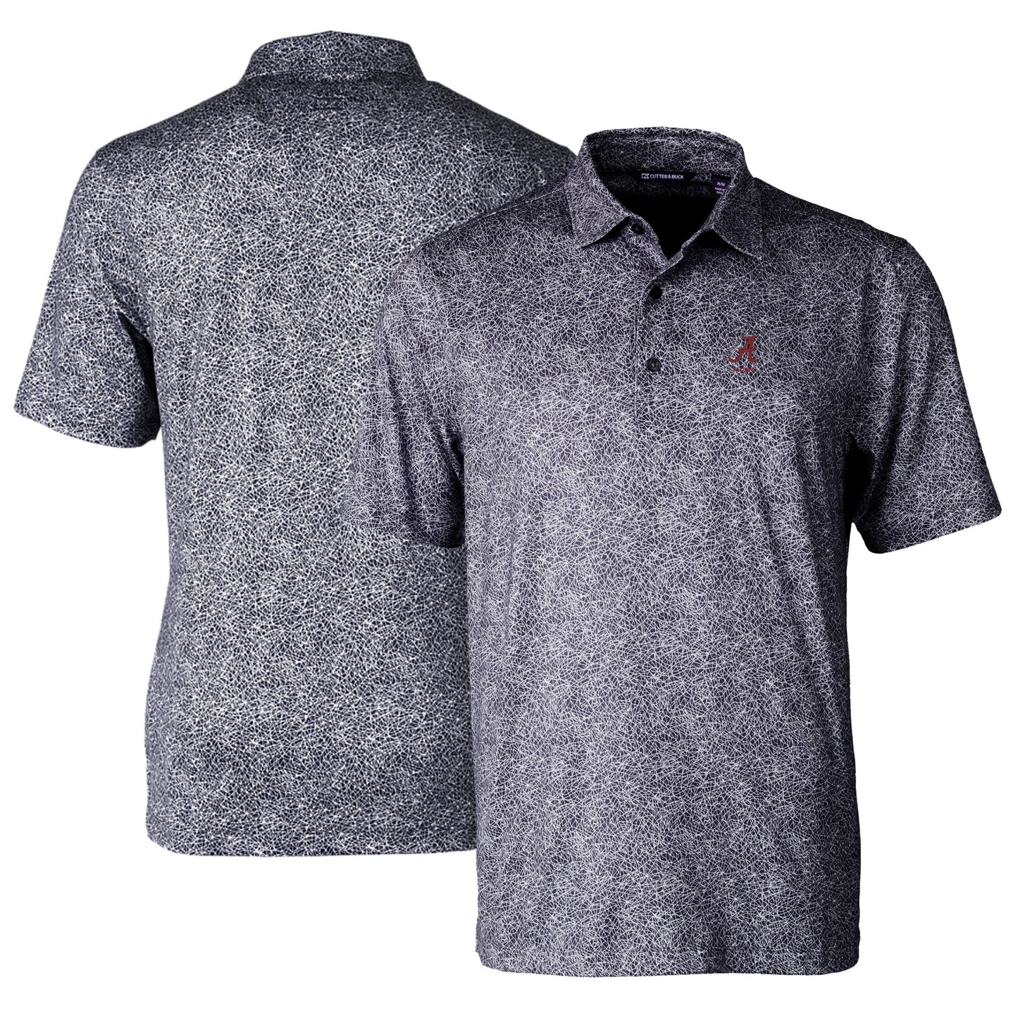 Men's Cutter & Buck Black Alabama Crimson Tide Alumni Logo Pike Constellation Print Stretch Polo