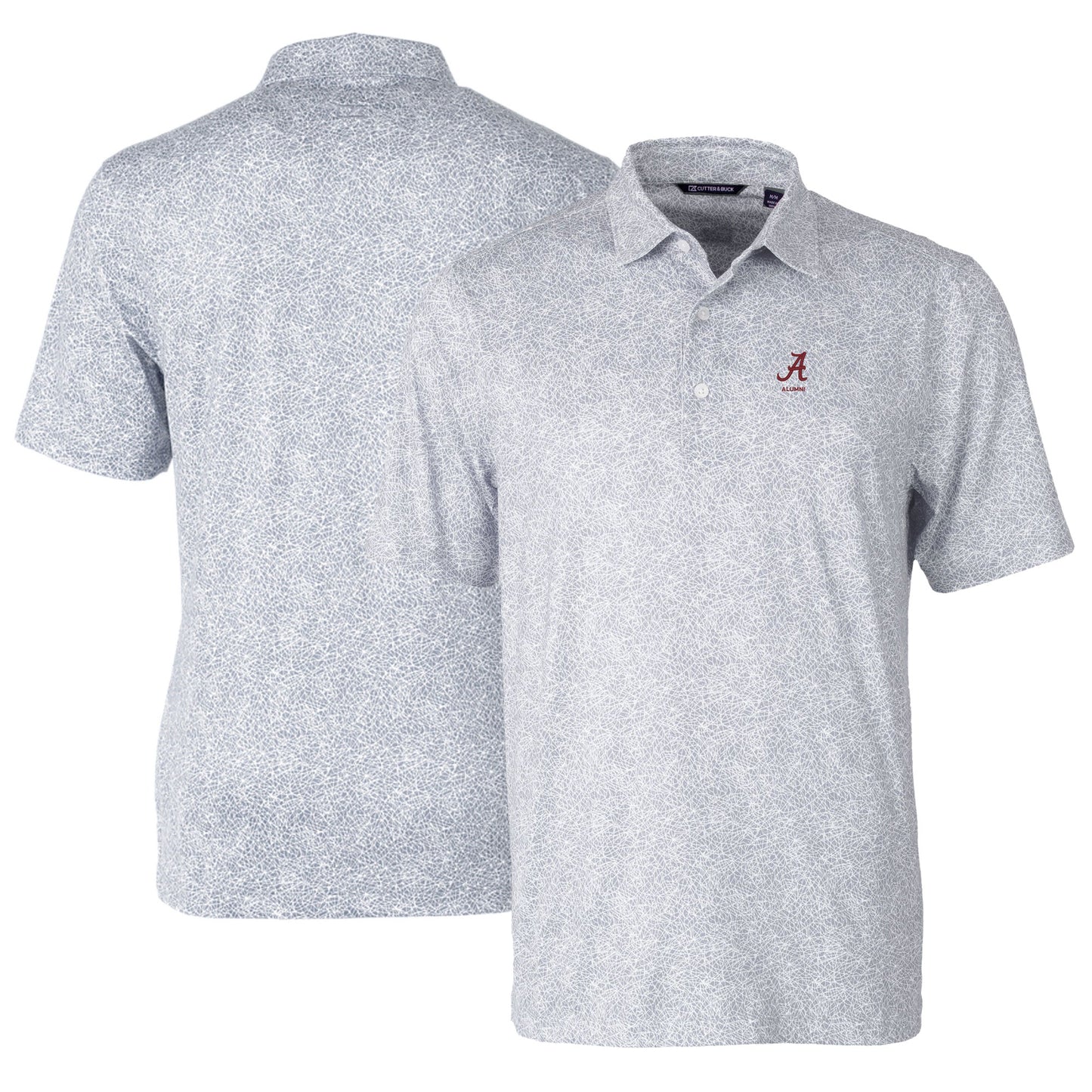 Men's Cutter & Buck Gray Alabama Crimson Tide Alumni Logo Pike Constellation Print Stretch Polo