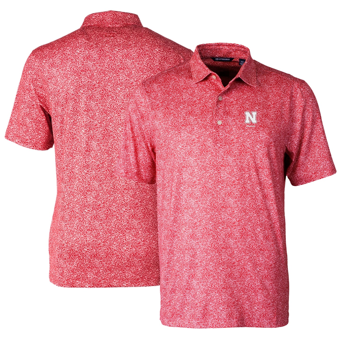 Men's Cutter & Buck Scarlet Nebraska Huskers Alumni Logo Pike Constellation Print Stretch Polo