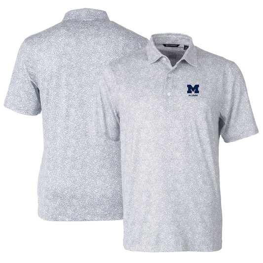 Men's Cutter & Buck Gray Michigan Wolverines Alumni Logo Pike Constellation Print Stretch Polo