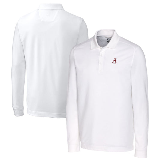 Men's Cutter & Buck  White Alabama Crimson Tide Alumni Logo Advantage Tri-Blend Pique Long Sleeve DryTec Polo