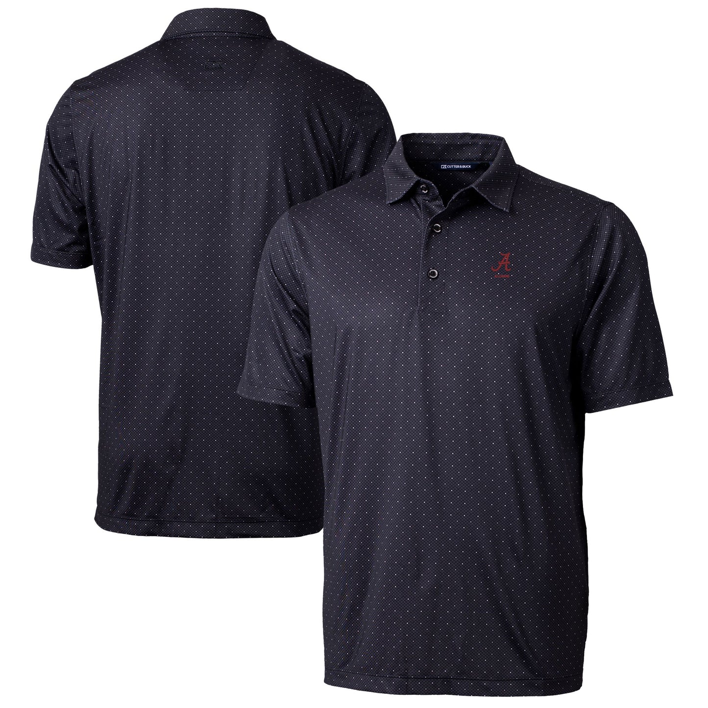 Men's Cutter & Buck  Black Alabama Crimson Tide Alumni Logo Double Dot Print Stretch Polo