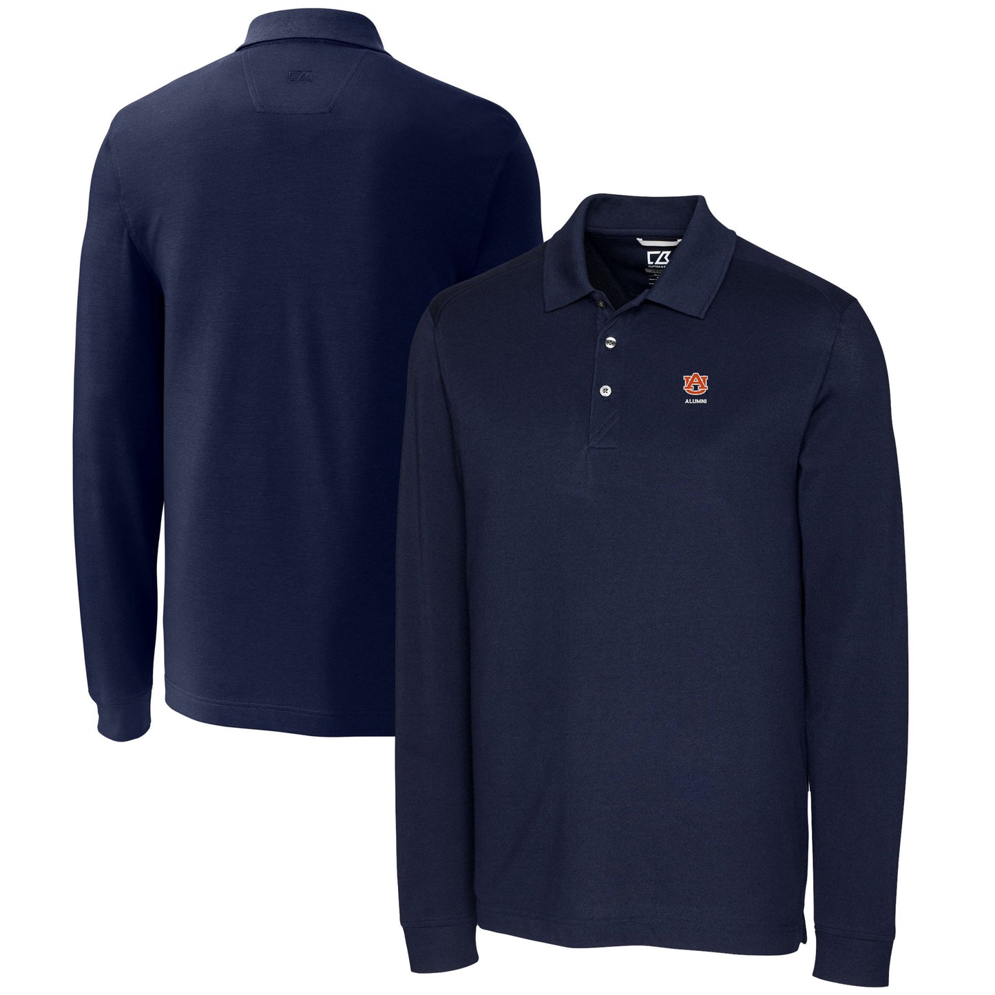 Men's Cutter & Buck  Navy Auburn Tigers Alumni Logo Advantage Tri-Blend Pique Long Sleeve DryTec Polo