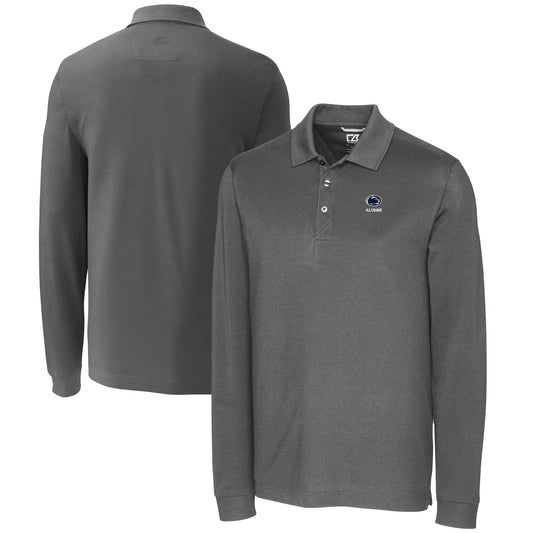 Men's Cutter & Buck  Gray Penn State Nittany Lions Alumni Logo Advantage Tri-Blend Pique Long Sleeve DryTec Polo